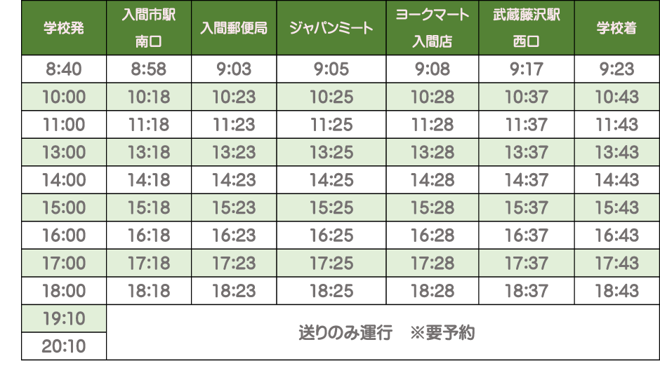 入間市方面の時刻表